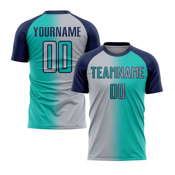 Custom Aqua Gray-Navy Gradient Fashion Classic Uniform Training Sets Soccer Jersey For Adults/Kids