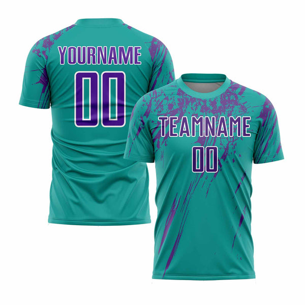 Custom Aqua Purple-White Classic Uniform Training Sets Soccer Jersey For Adults/Kids