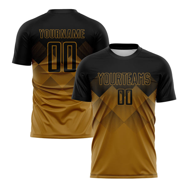 Custom Old Gold Black Classic Uniform Training Sets Soccer Jersey For Adults/Kids