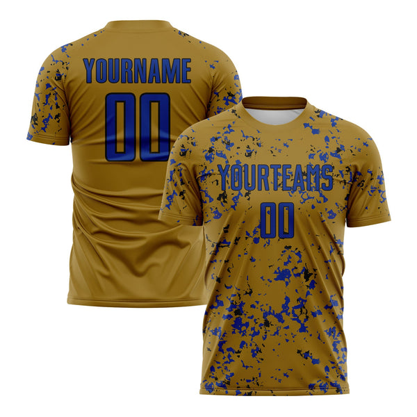 Custom Old Gold Thunder Blue-Black Abstract Fragment Art Classic Uniform Training Sets Soccer Jersey For Adults/Kids