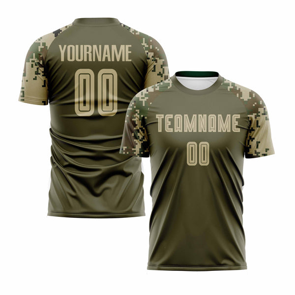 Custom Olive Vegas Gold-Camo Classic Uniform Training Sets Soccer Jersey For Adults/Kids