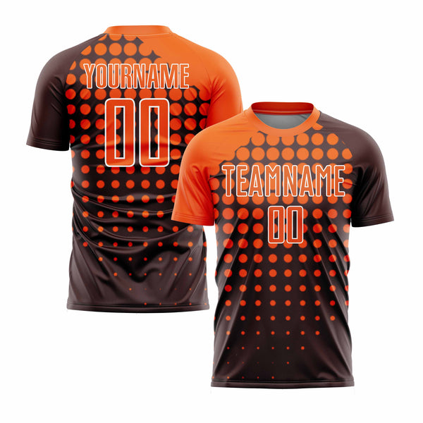 Custom Brown Orange-White Modern Polka Dot Classic Uniform Training Sets Soccer Jersey For Adults/Kids