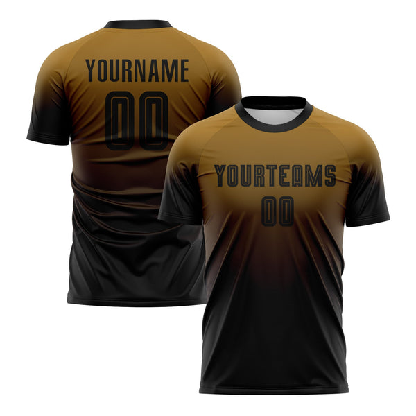 Custom Old Gold Black Fade Fashion Classic Uniform Training Sets Soccer Jersey For Adults/Kids