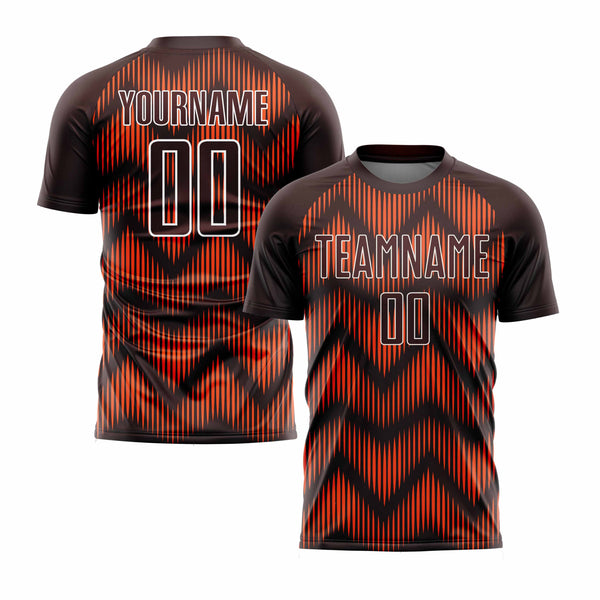Custom Brown Orange-White Line Classic Uniform Training Sets Soccer Jersey For Adults/Kids