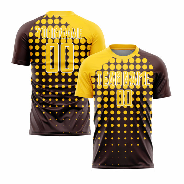 Custom Brown Gold-White Modern Polka Dot Classic Uniform Training Sets Soccer Jersey For Adults/Kids