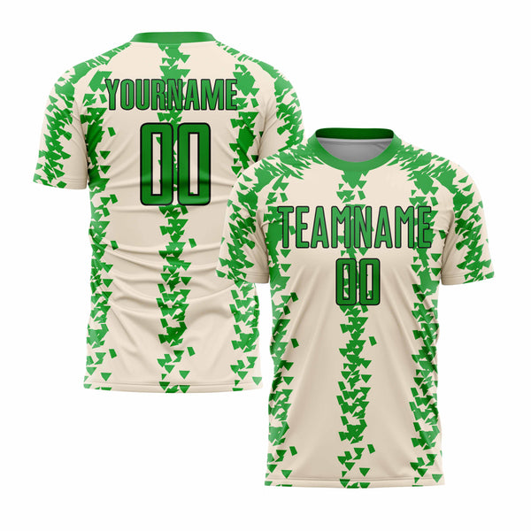 Custom Cream Grass Green-Black Abstract Geometric Pattern Classic Uniform Training Sets Soccer Jersey For Adults/Kids