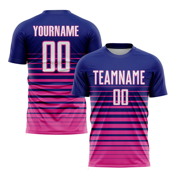 Custom Royal White-Pink Pinstripe Fade Fashion Classic Uniform Training Sets Soccer Jersey For Adults/Kids