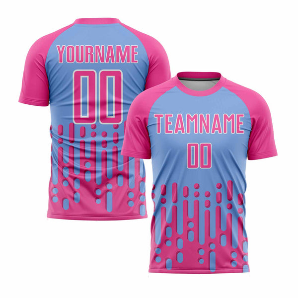Custom Pink Light Blue-White Abstract Fluid Wave Classic Uniform Training Sets Soccer Jersey For Adults/Kids