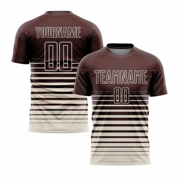 Custom Brown Cream Pinstripe Fade Fashion Classic Uniform Training Sets Soccer Jersey For Adults/Kids