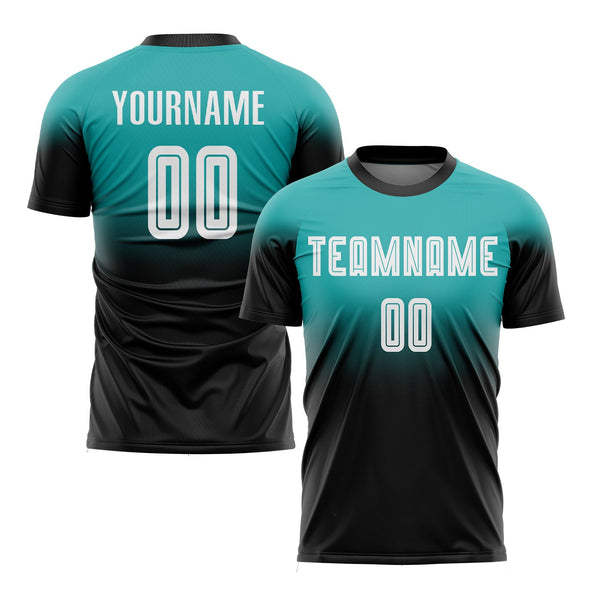 Custom Teal White-Black Fade Fashion Classic Uniform Training Sets Soccer Jersey For Adults/Kids