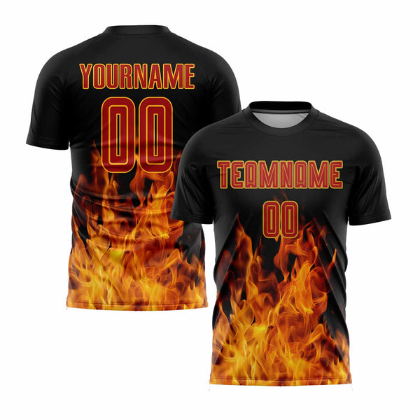 Custom Black Red-Gold Flame Classic Uniform Training Sets Soccer Jersey For Adults/Kids