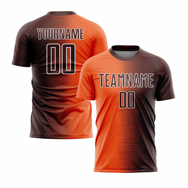 Custom Brown Orange-White Gradient Line Classic Uniform Training Sets Soccer Jersey For Adults/Kids