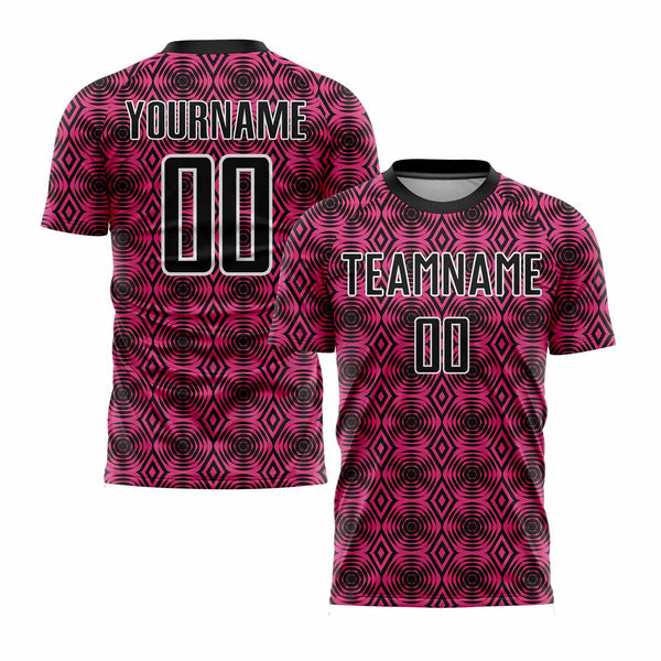 Custom Pink Black-White Geometric Shapes Classic Uniform Training Sets Soccer Jersey For Adults/Kids