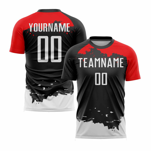 Custom Black White-Red Classic Uniform Training Sets Soccer Jersey For Adults/Kids