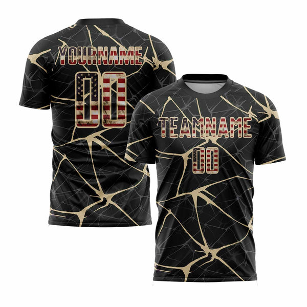 Custom Black Vintage USA Flag-City Cream Classic Uniform Training Sets Soccer Jersey For Adults/Kids