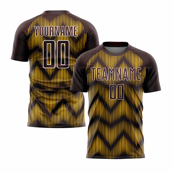 Custom Brown Gold-White Line Classic Uniform Training Sets Soccer Jersey For Adults/Kids
