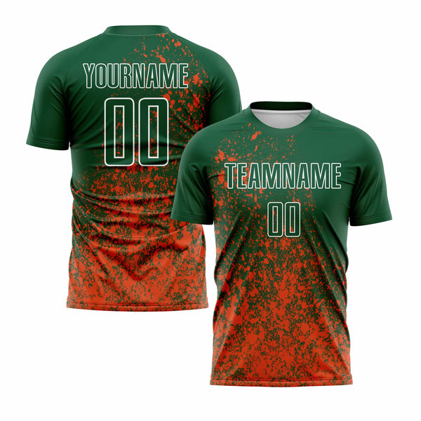 Custom Green Orange-White Abstract Fragment Art Classic Uniform Training Sets Soccer Jersey For Adults/Kids