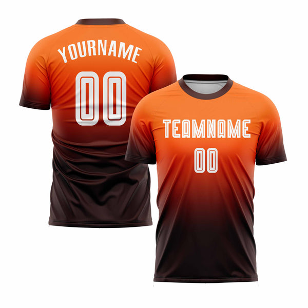 Custom Orange White-Brown Fade Fashion Classic Uniform Training Sets Soccer Jersey For Adults/Kids