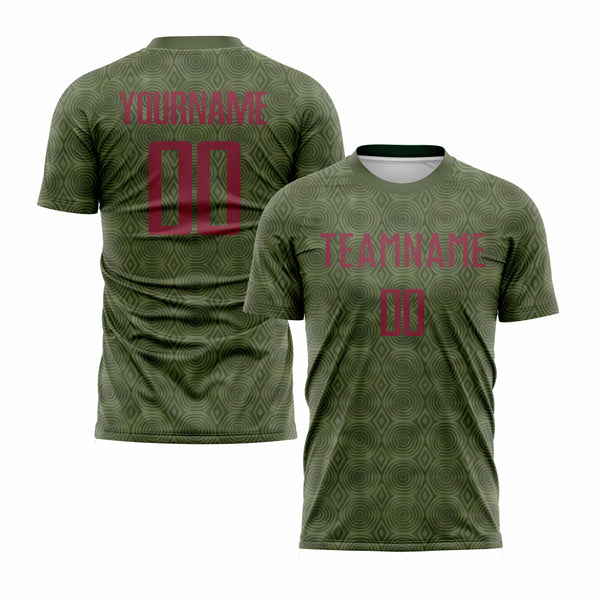 Custom Olive Crimson Geometric Shapes Classic Uniform Training Sets Soccer Jersey For Adults/Kids