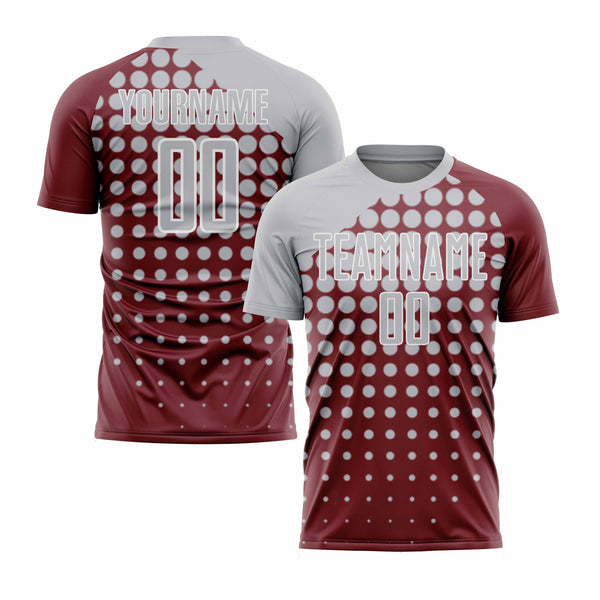Custom Crimson Gray-White Modern Polka Dot Classic Uniform Training Sets Soccer Jersey For Adults/Kids