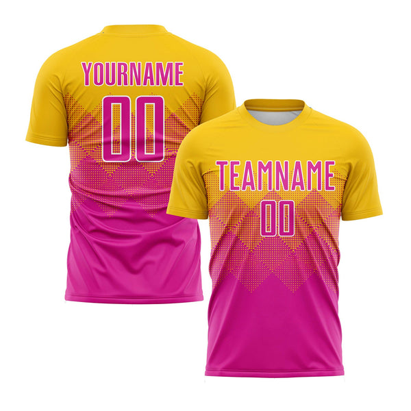 Custom Gold Deep Pink-White Classic Uniform Training Sets Soccer Jersey For Adults/Kids