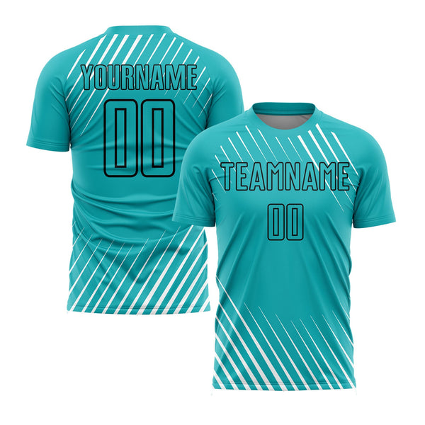 Custom Aqua Black Diagonal Lines Classic Uniform Training Sets Soccer Jersey For Adults/Kids