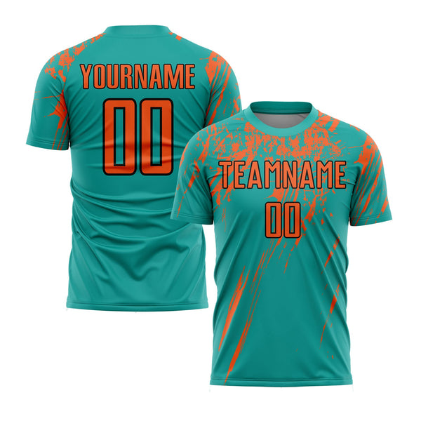 Custom Aqua Orange-Black Classic Uniform Training Sets Soccer Jersey For Adults/Kids