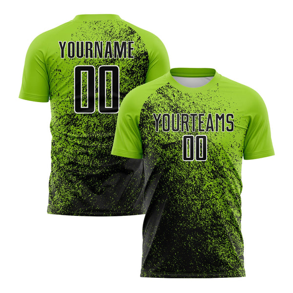 Custom Neon Green Black-White Abstract Fragment Art Classic Uniform Training Sets Soccer Jersey For Adults/Kids