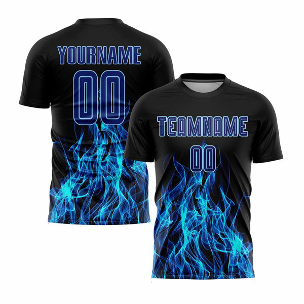 Custom Black Royal-Light Blue Flame Classic Uniform Training Sets Soccer Jersey For Adults/Kids