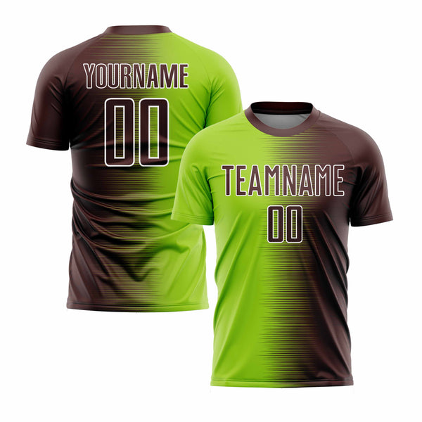 Custom Brown Neon Green-White Gradient Line Classic Uniform Training Sets Soccer Jersey For Adults/Kids