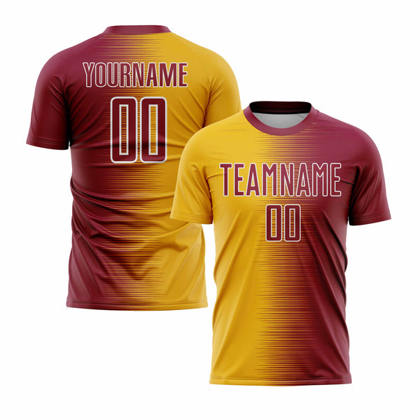 Custom Crimson Gold-White Gradient Line Classic Uniform Training Sets Soccer Jersey For Adults/Kids