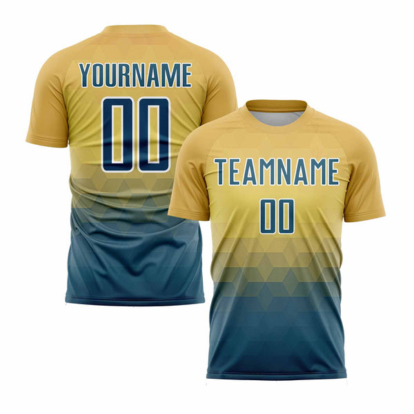 Custom Yellow US Navy Blue-White Geometric Triangle Classic Uniform Training Sets Soccer Jersey For Adults/Kids