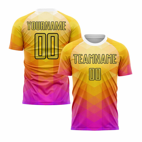 Custom Yellow Hot Pink-Black Geometric Shapes Classic Uniform Training Sets Soccer Jersey For Adults/Kids