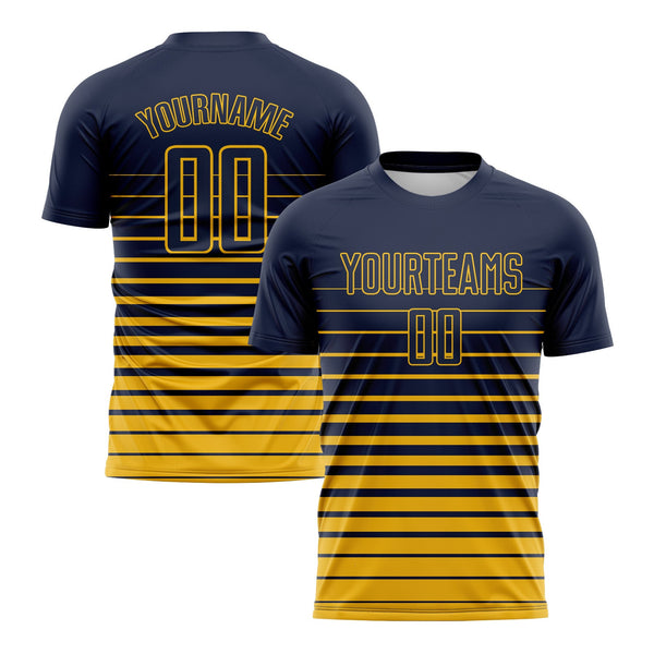 Custom Navy Gold Pinstripe Fade Fashion Classic Uniform Training Sets Soccer Jersey For Adults/Kids