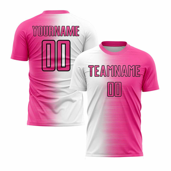 Custom Pink White-Black Gradient Line Classic Uniform Training Sets Soccer Jersey For Adults/Kids