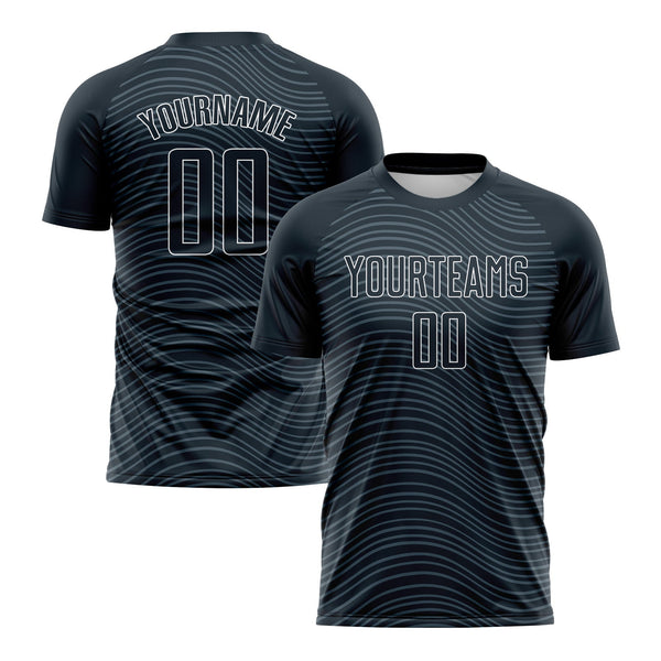Custom Navy White Wavy Lines Classic Uniform Training Sets Soccer Jersey For Adults/Kids