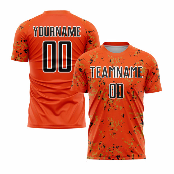 Custom Orange Black-Old Gold Abstract Fragment Art Classic Uniform Training Sets Soccer Jersey For Adults/Kids