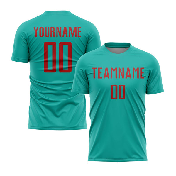 Custom Aqua Red Classic Uniform Training Sets Soccer Jersey For Adults/Kids