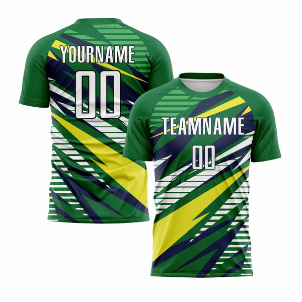 Custom Green White Yellow-Navy Classic Uniform Training Sets Soccer Jersey For Adults/Kids