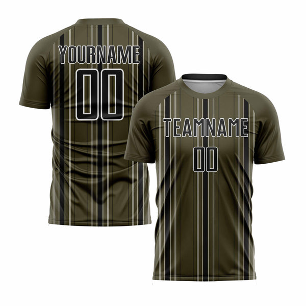Custom Olive Black-White Stripe Classic Uniform Training Sets Soccer Jersey For Adults/Kids