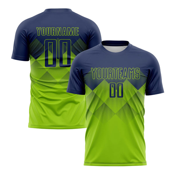 Custom Neon Green Navy Classic Uniform Training Sets Soccer Jersey For Adults/Kids
