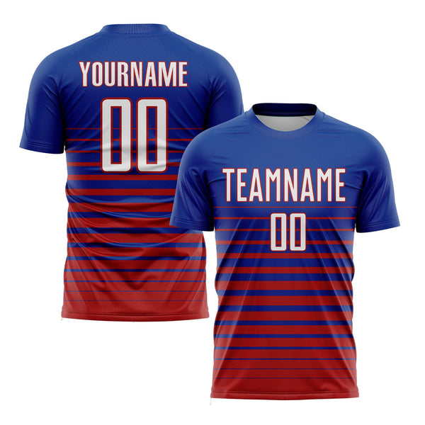 Custom Royal White-Red Pinstripe Fade Fashion Classic Uniform Training Sets Soccer Jersey For Adults/Kids