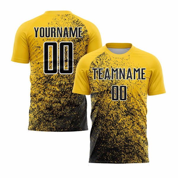 Custom Yellow Black-White Abstract Fragment Art Classic Uniform Training Sets Soccer Jersey For Adults/Kids