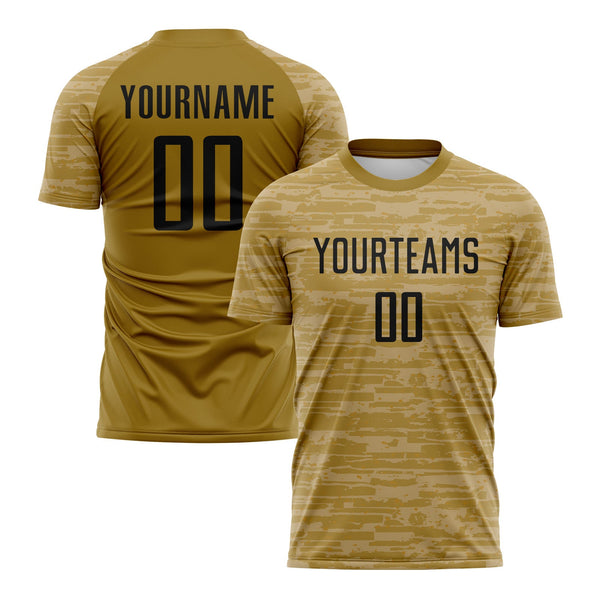 Custom Old Gold Black Classic Uniform Training Sets Soccer Jersey For Adults/Kids