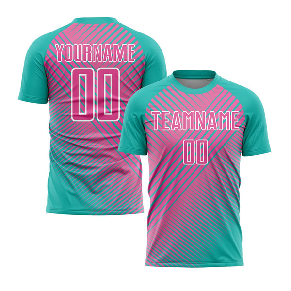 Custom Aqua Pink-White Line Classic Uniform Training Sets Soccer Jersey For Adults/Kids
