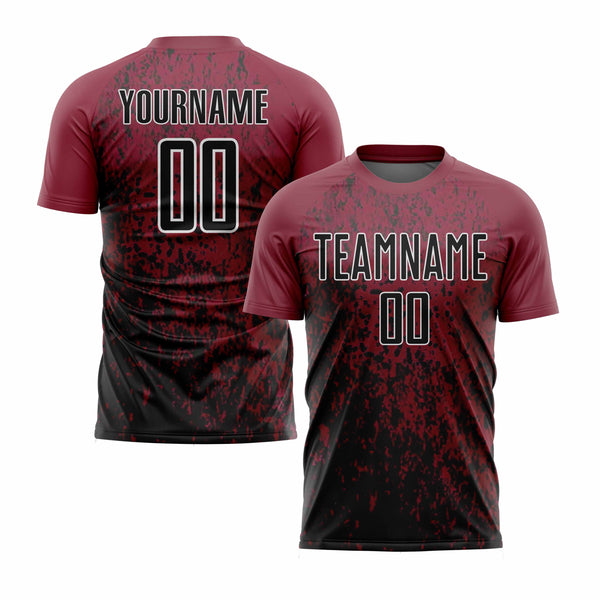 Custom Crimson Black-White Abstract Fragment Art Classic Uniform Training Sets Soccer Jersey For Adults/Kids