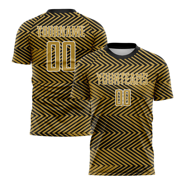 Custom Old Gold Black-White Line Classic Uniform Training Sets Soccer Jersey For Adults/Kids
