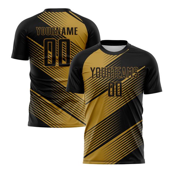 Custom Old Gold Black Classic Uniform Training Sets Soccer Jersey For Adults/Kids