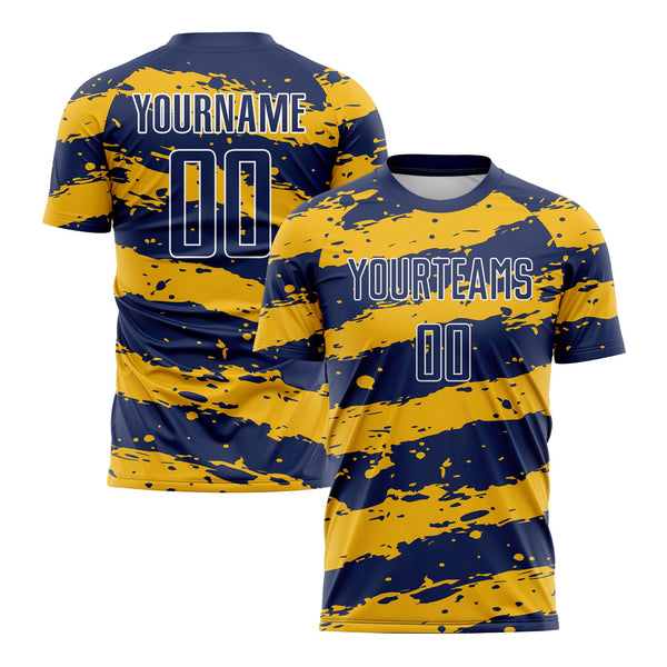 Custom Navy Gold-White Splash Classic Uniform Training Sets Soccer Jersey For Adults/Kids