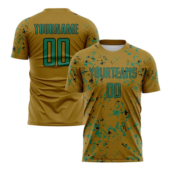 Custom Old Gold Kelly Green-Black Abstract Fragment Art Classic Uniform Training Sets Soccer Jersey For Adults/Kids